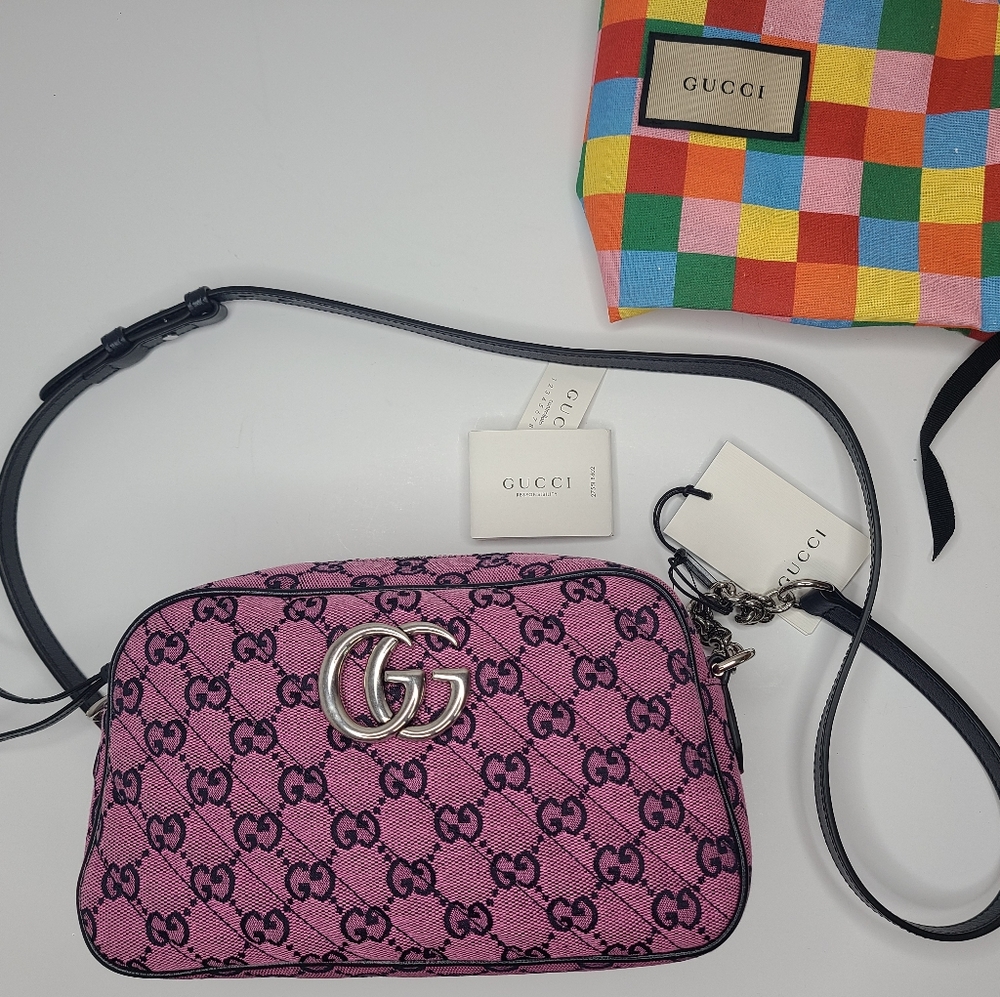 Gucci GG Marmont Multicolor Pink Canvas & Leather Crossbody Small